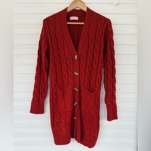NWOT Cozy Red Cable Knit Cardigan